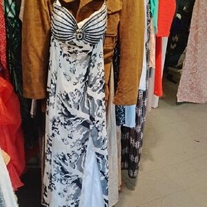 Stylish Black and White Maxi Dress Silk and Sequin.